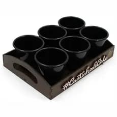 Kit 6 Xícaras Acrílica Preta Com Bandeja Cantinho do Café
