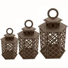 Trio De Lamparina Nogueira MDF Para Casamento Decoração Charmosa E Elegante Para Festas