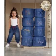 calça jeans jogue infantil menina com bordado