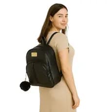 Mochila Bolsa Feminina - Escolar Trabalho Viagem Couro Sintéticos COM POMPOMS