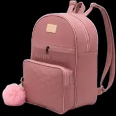 Mochila Feminina Couro Sintético Antifurto Impermeável Grande Faculdade Moda + CHAVEIRO POMPOM