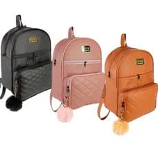 kit com 2 - Mochila feminina de Couro Sintético - MODA PREMIUM Bolsas femininas de moda SEM POMPOM