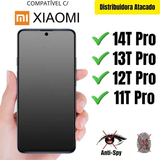 Película Cerâmica Privacidade Fosca 3D P/ Xiaomi 14T Pro / 13T Pro / 12T Pro / 11T Pro Matte AntiSpy