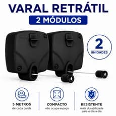 Varal Retrátil De Parede Secalux 1 Módulo 5 Metros Preto