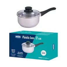 Panela Inox Mor 17cm Fundo Quíntuplo 1,5L Indução Com Tampa De Vidro Original