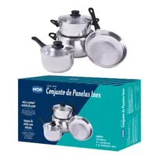 Conjunto jogo de Panelas Inox MOR 4 Peças Fundo Triplo Indução Tampa Vidro