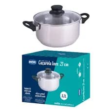 Caçarola em Aço Inox 21cm Mor Professional com Fundo Quíntuplo e Tampa de Vidro
