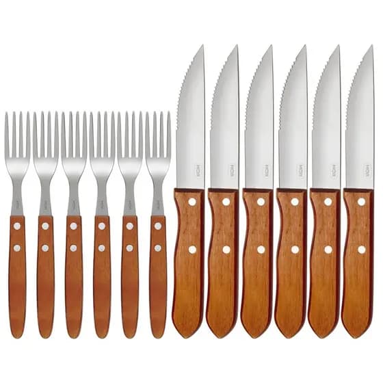 Jogo De Talheres Churrasco 12 Peças Mor Original Inox Cabo Madeira Jumbo