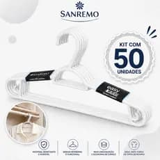 Kit Cabide Branco 10 a 50 Peças Sanremo Plástico Reforçado