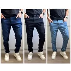 Kit Com 3 Calças Jeans Masculinas Tradicionais Com Elastano