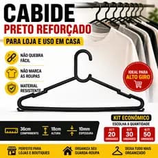 Kit 20 30 40 50 Cabide simples Adulto preto: 50