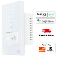 Interruptor Inteligente Wifi 1 e 2 Botões Touch 1 Tomada 20A Bivolt Smartlife Tuya Panda Plus Alexa Google Comando Voz