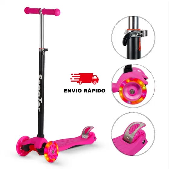 Patinete Infantil 4 Rodas Luz LED Ajustável Menino Menina Cores Variadas Até 70kg Panda Toys