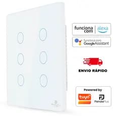 Interruptor Inteligente Touch Wifi 6 Botões Alexa Google Controle Voz Tuya App Panda Plus