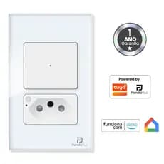 Interruptor com Tomada Inteligente 20A 1, 2 E 3 Botões Smart Wifi App Alexa Tuya Google Home Panda Plus