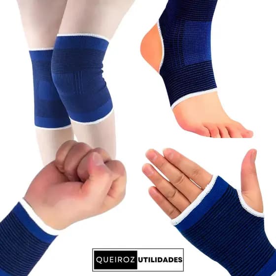 Kit de Suporte Esportivo – Par: Munhequeira, Munhequeira com Dedo, Tornozeleira e Joelheira | Alta Compressão e Conforto