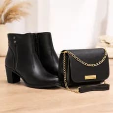 Bota Botinha Feminina Inverno Cano Curto Com Zipper + Bolsa Baladinha