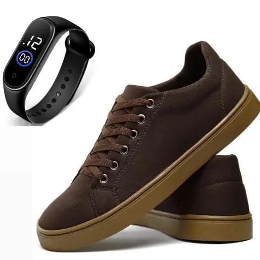 Tênis Sapato Masculino Casual + Relógio Digital Sapatênis Várias Cores Envio Imediato