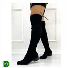Bota Montaria Feminina Cano Longo Camurça Abaixo Joelho De Cadarço Bico Fino