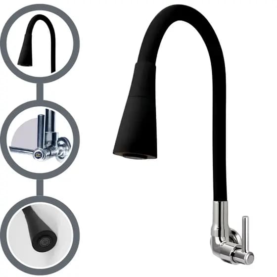 Torneira de Cozinha Preta Gourmet 2 Jatos Flexivel Neo Crie & Construa