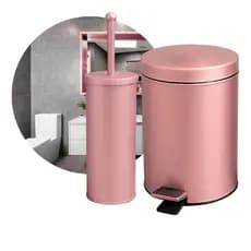 Kit Lixeira 3l Rose Gold E Escova Sanitária Com Suporte Inox Crie Construa