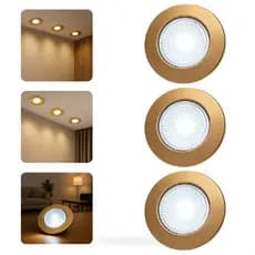 Kit 3 Spot Led Redondo Dourado 5w Branco Frio 6500k 9cm