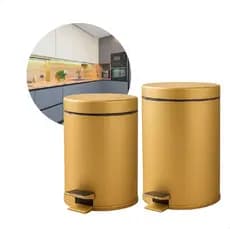 Kit 2 Lixeiras Aço Inox De 3l E 5l Dourada Crie Construa