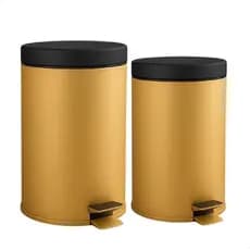 Kit 2 Lixeiras Aço Inox De 3l E 5l Dourada Com Tampa Preta