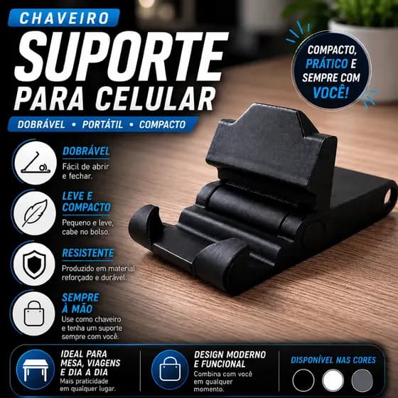 Chaveiro Suporte Para Celular Dobrável Portátil Universal Mesa Compacto Leve Resistente Várias Cores