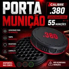 Porta Munição Calibre .380 Estojo Organizador p/ 55 Unidades Case de Armazenamento Tampa Rosqueável