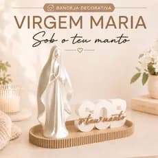 Virgem Maria Nossa Senhora Bandeja Decorativa Letreiro Sob o Teu Manto Porta Terço Chaves Joias