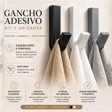 Gancho Adesivo de Parede Kit 3 unidades Suporte para Toalha, Roupas, mochilas e mais - Dupla Face