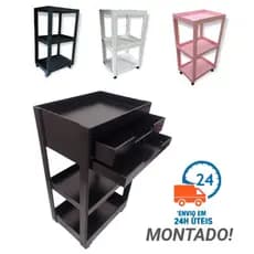 Carrinho Auxiliar Suporte Para Esmalte Com Rodinhas (MONTADO) Preto/Rosa/Branco/Cru Organizador