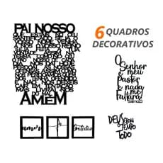 Quadros decorativos kit 6 quadros religioso MDF Quadro Pai Nosso, Fé Amor Gratidão, Salmo 23, Deus é Bom Decoração