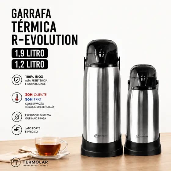 Garrafa Termica R-Evolution Café 1,9 Litros Inox 304 Termolar Garrafa de Café Inox Maciço