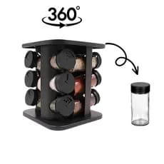Porta temperos giratório 9 potes vidro condimentos base giratória inox preta organizador cozinha