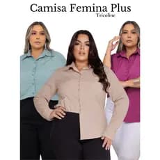 Camisa Feminina Social Plus Size Manga Longa