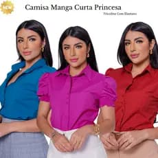 Camisa Camisa Feminino Social Branca Manga Curta Liso