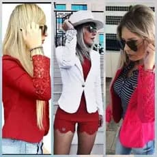 Casaco Casaquinho Estilo Blazer Com Renda Guipir Na Manga