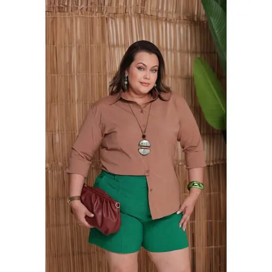 Camisa Feminina Tricoline Manga 3/4 Plus Size Confortavel