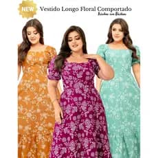 Vestido Super Midi Floral Tricoline Comportado