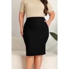 Saia justa preta bengaline fenda bolso Moda Evangélica