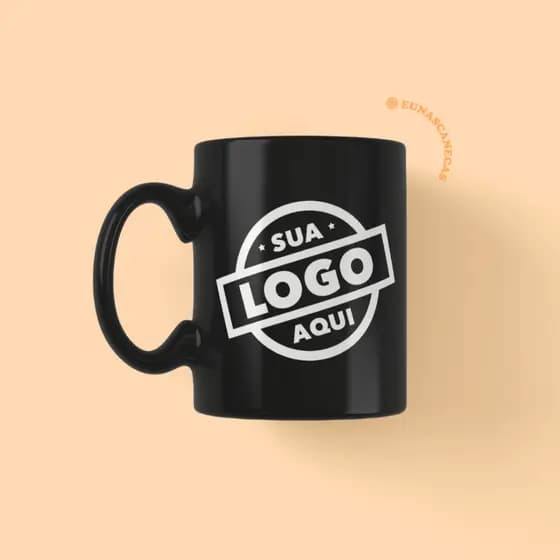 Caneca Personalizada de Porcelana  - Sua logo aqui [Preta 325ml].