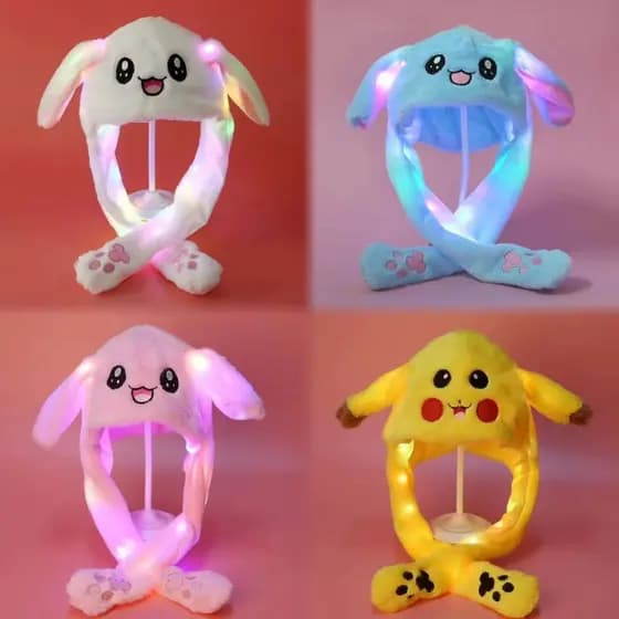 Dais Adulto Infantil Leve Chapéu De Pelúcia Com Orelhas Longas Movimento De Desenho Coelho Panda LED Brinquedo Orelha