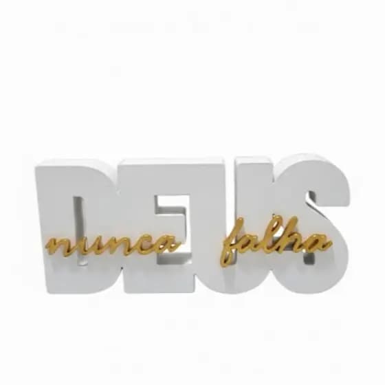 “Deus Nunca Falha” Letreiro Decorativo – Enfeite Religioso 3D – Decoração Cristã–Fé e Inspiração