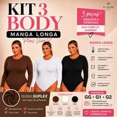 Kit 3 Body Feminino Manga Longa Plus Size Decote Careca Body Manga Comprida Básico Collant Suplex Segunda Pele Inverno