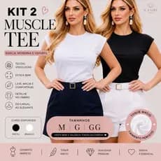 Kit 2 Blusa Feminina Muscle Tee T-Shirt Viscolycra Casual Básica Camiseta Lisa Tendência Blusa Algodão Camiseta Lisa