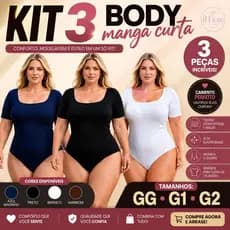 Kit 3 Body Feminino Plus Size Manga Curta Decote Quadrado Collant Suplex Body Gola Quadrada Básico Tendência Casual Bodi