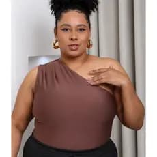 Body Feminino Mula Manca Plus Size Nula Manga Elegante Um Ombro Só Suplex Confortável Chique Festa Casual Tendência