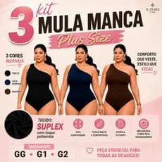 Kit 3 Body Mula Manca Feminino Plus Size Collant Modelador Tendencia Body Um Ombro Só Elegante Casual Bodi Básico Festa